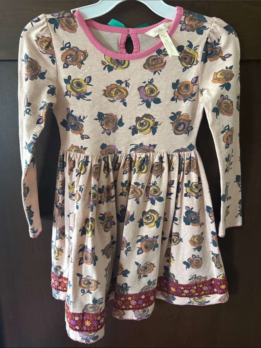 Matilda Jane Pink Floral Long-Sleeve Twirl Dress with Rose Print